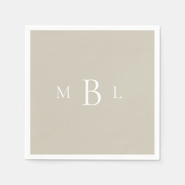 Serviette En Papier Monogramme blanc Mariage Beige Cocktail (Devant)