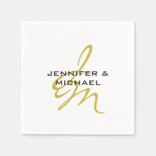 Serviette En Papier Monogramme blanc or couleur plaine minimaliste mod