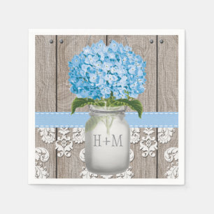 Serviette En Papier Monogramme bleu Hydrangea Mason Jar