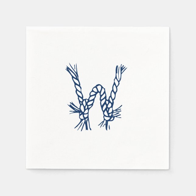 Serviette En Papier Monogramme bleu initial blanc (Devant)