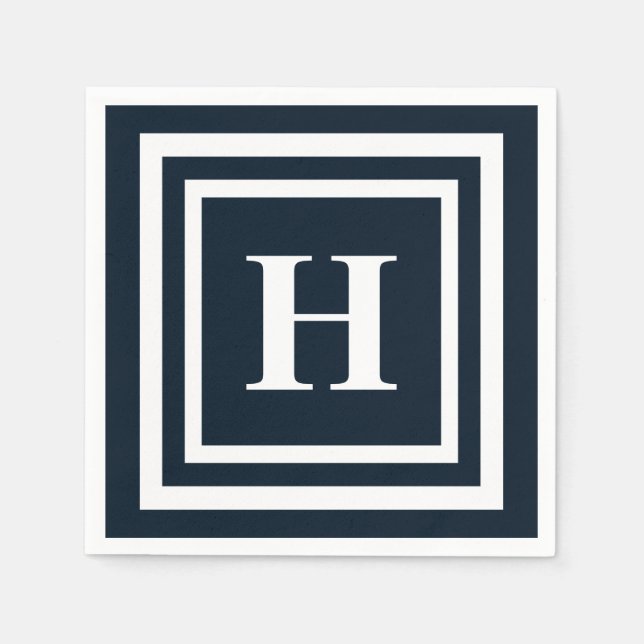 Serviette En Papier Monogramme bleu marine (Devant)