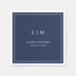 Serviette En Papier Monogramme Bleu Marine Simple Élégant pour Mariage