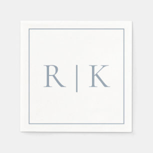 Serviette En Papier Monogramme bleu poussiéreux Initiales Mariage clas