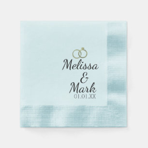 Serviette En Papier Monogramme Bleu simple anneau or Mariage minimal
