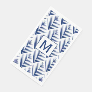 Serviette En Papier Monogramme Bleu sur Fleurs de Ventilateurs Blancs 