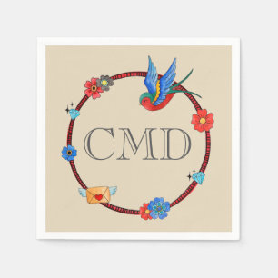 Serviette En Papier Monogramme Boho Bluebird