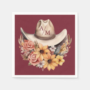 Serviette En Papier Monogramme Boho Floral Mariage occidental