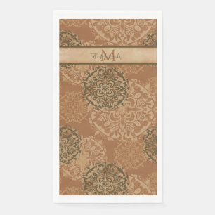 Serviette En Papier Monogramme Boho foncé rouille Mandalas