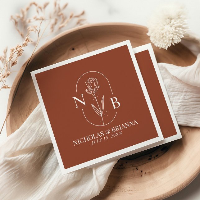 Serviette En Papier Monogramme Boho Terracotta Burnt Orange Mariage (Créateur téléchargé)