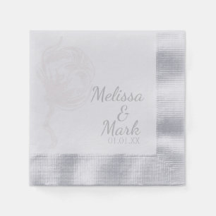 Serviette En Papier Monogramme botanique argenté de coton