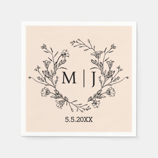 Serviette En Papier monogramme botanique élégant mariage chic (Devant)