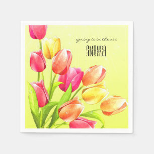 Serviette En Papier Monogramme Bouquet Tulipes Aquarelles