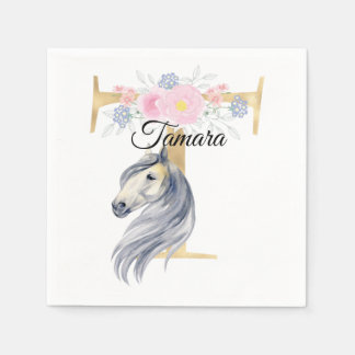 Serviette En Papier Monogramme cheval ajouter nom personnalisable flor