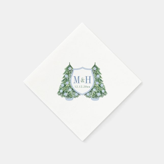 Serviette En Papier Monogramme Chinoiserie Arbre de Noël Wedding showe (Coin)