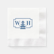 Monogramme Chinoiserie Pagode dans Marine Napkins