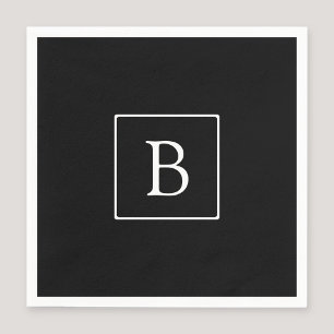 Serviette En Papier Monogramme Classique Simple Noir avec Texte Blan
