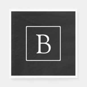 Serviette En Papier Monogramme Classique Simple Noir avec Texte Blan