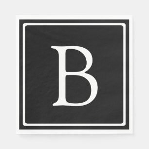 Serviette En Papier Monogramme classique simple   Texte noir et blanc