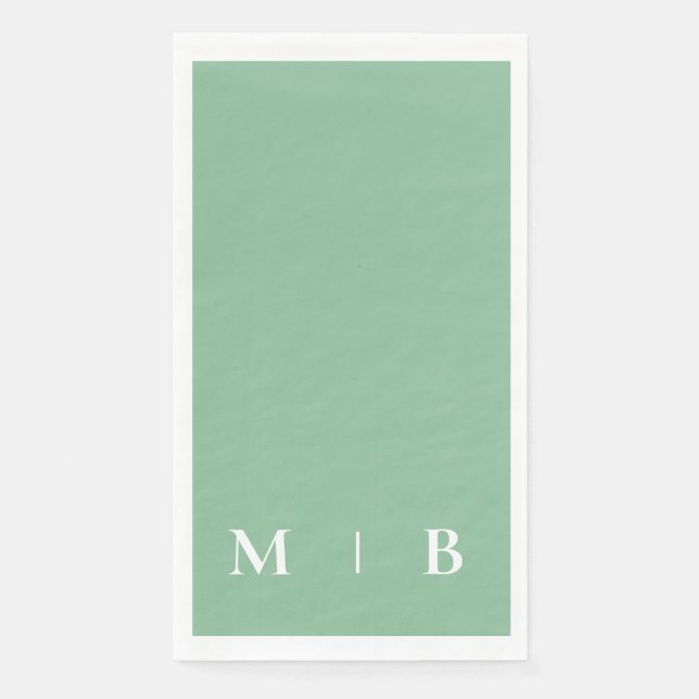 Serviette En Papier Monogramme contemporain Mariage vert d'été (Devant)