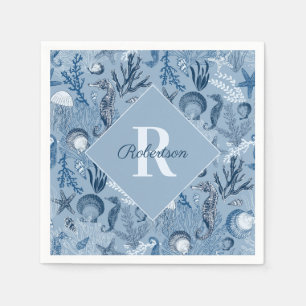 Serviette En Papier Monogramme Côte Océan bleu