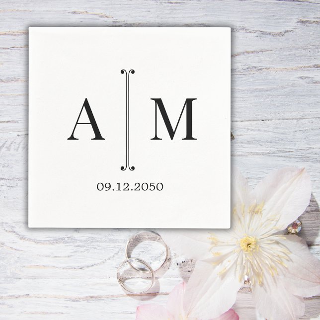 Serviette En Papier Monogramme Couple Date Simple Minimal Mariage (Créateur téléchargé)