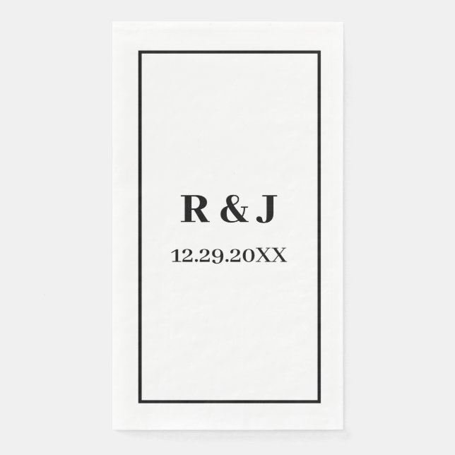 Serviette En Papier Monogramme Couple Nom personnalisé Noir Blanc Mini (Devant)