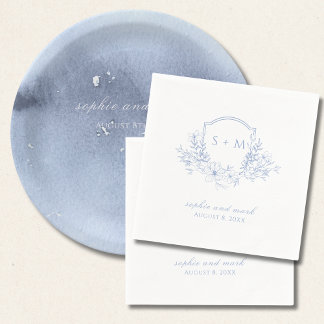 Serviette En Papier Monogramme Crest bleu floral