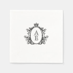 Serviette En Papier Monogramme crête romantique Mariage noir et blanc