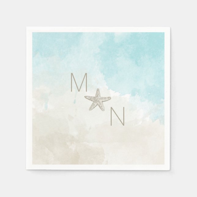 Serviette En Papier monogramme d'aquarelle de poisson étoilé (Devant)