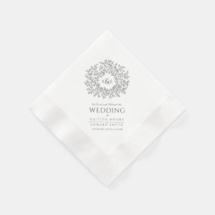 Serviette En Papier Monogramme d'art gris foncé mariage personnalisé