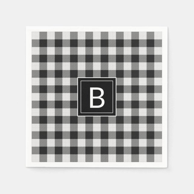 Serviette En Papier Monogramme de Buffle noir et blanc tendance (Devant)