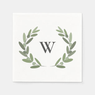 Serviette En Papier monogramme de courge de branche d'olivier vert