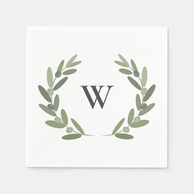 Serviette En Papier monogramme de courge de branche d'olivier vert (Devant)