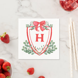 Serviette En Papier Monogramme de crête verte rouge Napkin