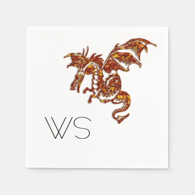 Serviette En Papier Monogramme de dragon flamboyant (Devant)