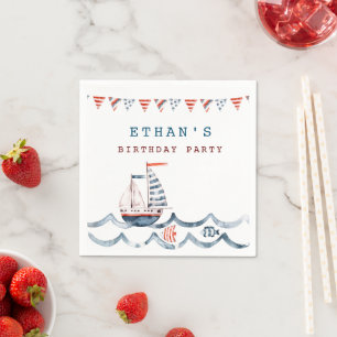 Serviette En Papier Monogramme de fête nautique Watercolor