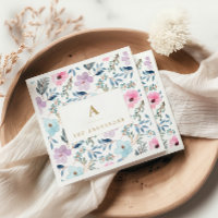 Monogramme de fleurs aquarelles bleu pastel élégan