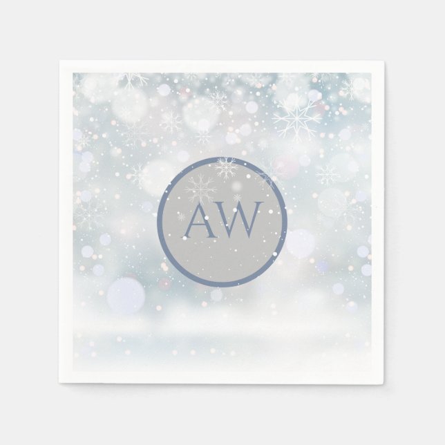 Serviette En Papier Monogramme de givre et neige d'hiver (Devant)