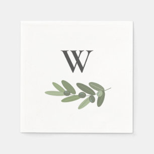 Serviette En Papier Monogramme de la branche d'olivier vert