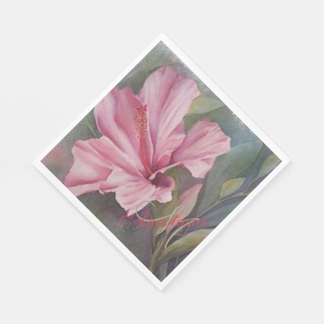 SERVIETTE EN PAPIER MONOGRAMME DE LA FÊTE TROPICALE ROSE HIBISCUS (Coin)