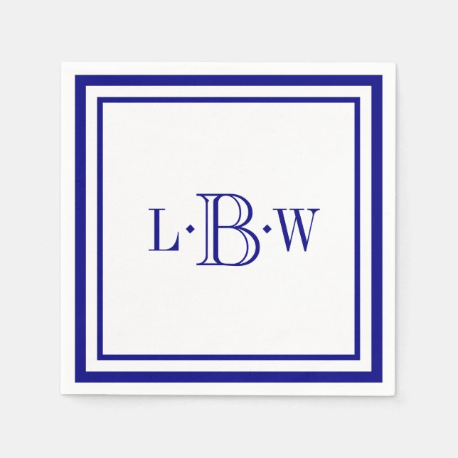 Serviette En Papier Monogramme de la frontière bleue de la Marine (Devant)