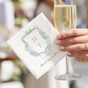 Serviette En Papier Monogramme de mariage à crête d'hortensia bleu