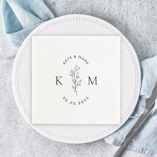 Serviette En Papier Monogramme de mariage à feuillage moderne