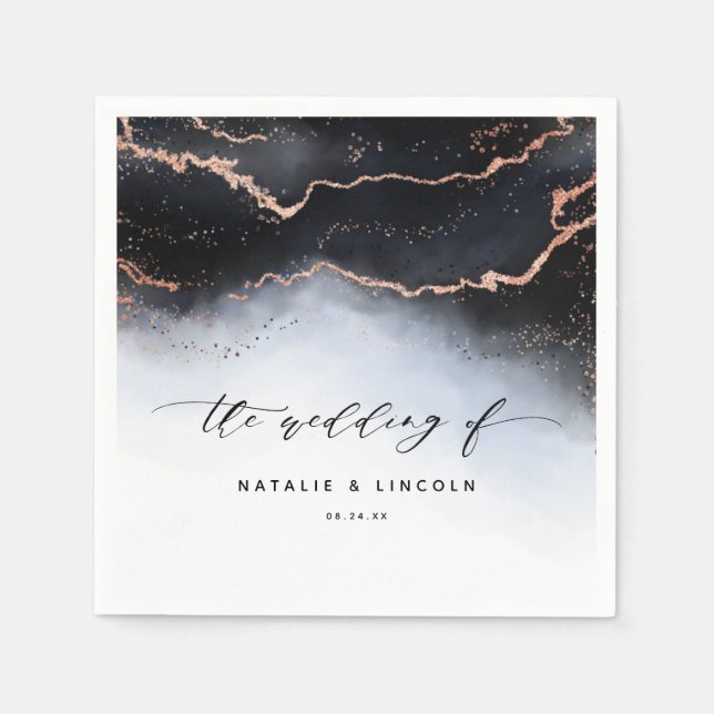 Serviette En Papier Monogramme de Mariage bleu Dusty (Devant)