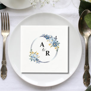 Serviette En Papier Monogramme de mariage botanique floral bleu person