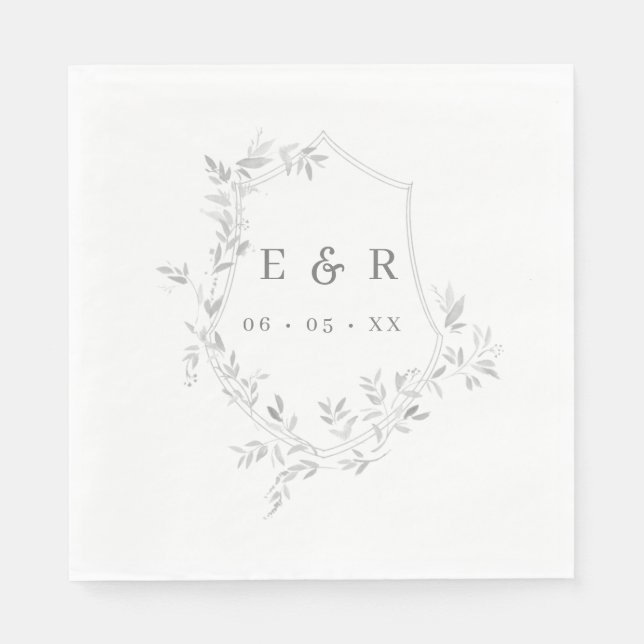 Serviette En Papier Monogramme de mariage classique à feuilles (Devant)