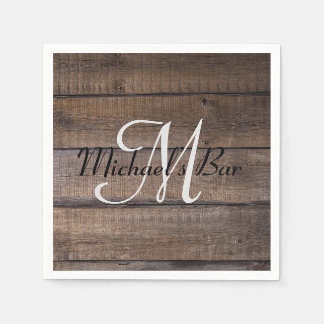 Serviette En Papier Monogramme de Mariage en bois rustique unique (Devant)