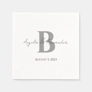Serviette En Papier Monogramme de mariage gris gras blanc