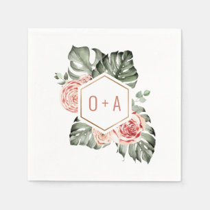 Serviette En Papier Monogramme de mariage Palmier Tropical et Roses