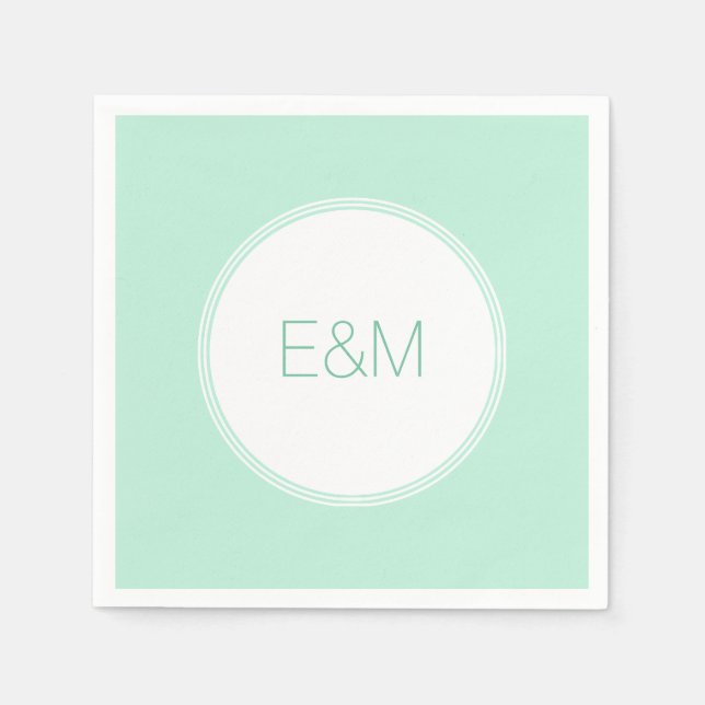 Serviette En Papier Monogramme de modèle vert menthe élégant moderne (Devant)
